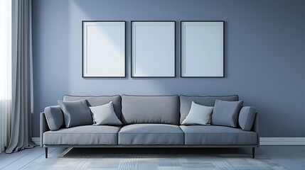 sofa with 3 frame on the wall