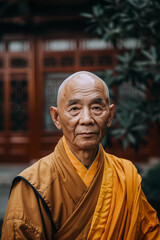Portrait of monk outside the temple