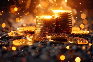 A conceptual image of stacked golden coins glowing among fiery embers