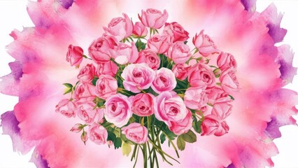 watercolor pink rose flower bouquet