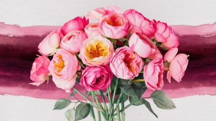 Fototapeta premium watercolor pink rose flower bouquet