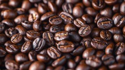 Fototapeta premium Roasted coffee beans, background, background completely filled with beans, rich look