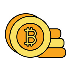 Bitcoin and Cryptocurrency Color Outline Icon Style