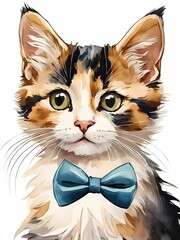 Calico Kitten Wall Art Print With Floral Crown And Bowties Girls Bedroom Decor, Generative AI Illustration 