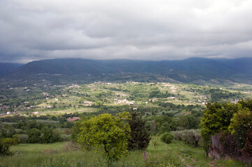 Part of the wide valley of Taburno-Camposauro mountain massif seen from Sant’Agata dei Goti in the province of Benevento, Italy. 