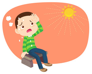 boy too hot thirsty from heat of the summer sun