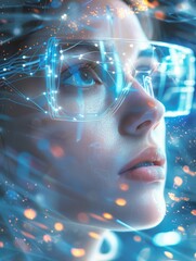 Close-up portrait of a futuristic woman. 3D rendering. - obrazy, fototapety, plakaty