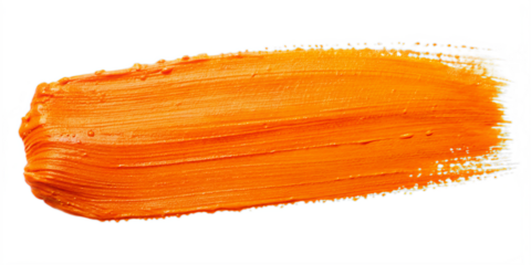 Orange stroke of paint texture isolated on transparent background.