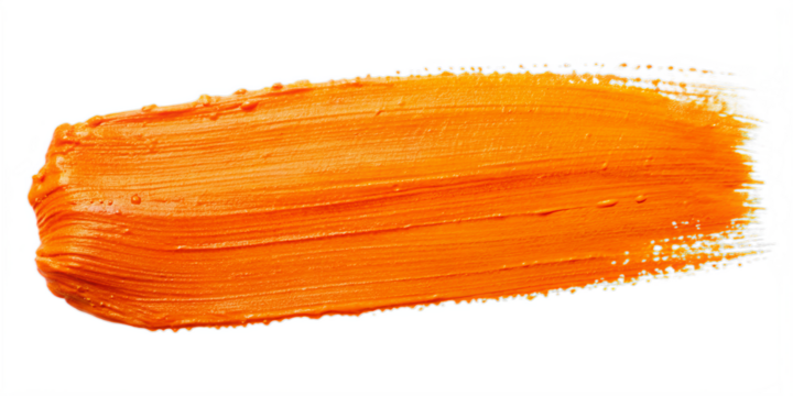 Orange stroke of paint texture isolated on transparent background.