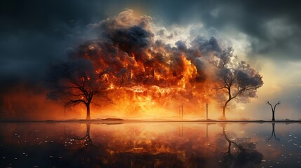 Fototapeta premium Epic Contrast: Majestic Trees Flourishing in Both Hot and Cold Climates, Symbolizing Resilience and Beauty of Nature's Diversity