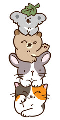 Vector Illustration of Cartoon Animal Pile on Isolated Background