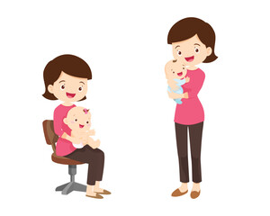 Beautiful woman holds a baby in her arms