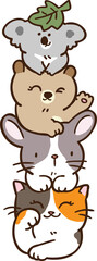 Cute Cartoon Animal Pile