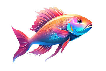 Fototapeta premium The AI-generated photo shows a beautiful and colorful fish. The fish has a vibrant pink and orange body. The fish is surrounded by a dark background.