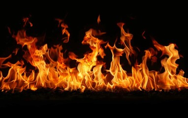 Fototapeta premium Fire flames collection on black background, movement of fire flames, red and yellow, Abstract dark glitter fire particles lights. bonfire in motion blur.