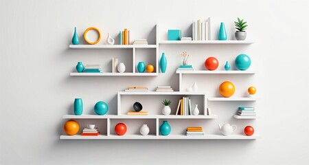 Colorful Modern Shelves with Decorative Items. Generative AI.