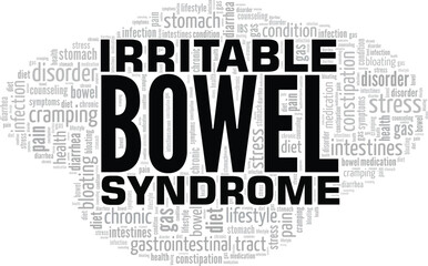 IBS Irritable Bowel Syndrome word cloud conceptual design isolated on white background.