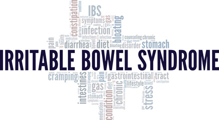 IBS Irritable Bowel Syndrome word cloud conceptual design isolated on white background.