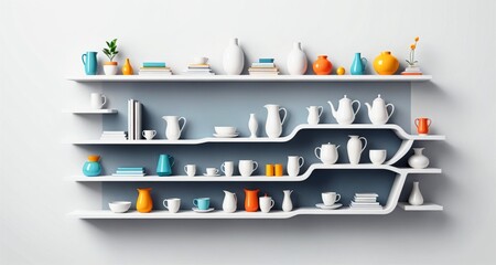 Colorful Modern Shelves with Decorative Items. Generative AI.