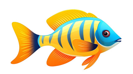 A beautiful reef fish with vibrant colors. The fish has a yellow tail and blue stripes.