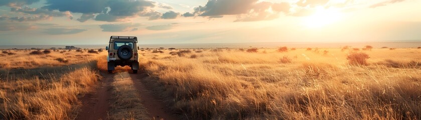 Obraz premium Observing Wildlife on an Adventure Safari in the Vast Serengeti of Tanzania During Golden Hour