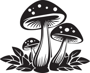 Mushroom coloring page black and white vector illustrations for kids