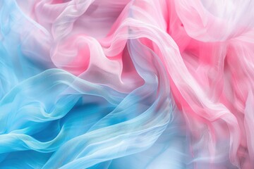 Obraz premium Closeup of pastel wool fabric in light pink and blue colors, flowing in the wind. A high resolution, professional photograph taken in the style of HDR with natural lighting and soft tones