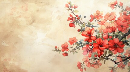 Watercolor pink cherry blossom background with copy space for text or design