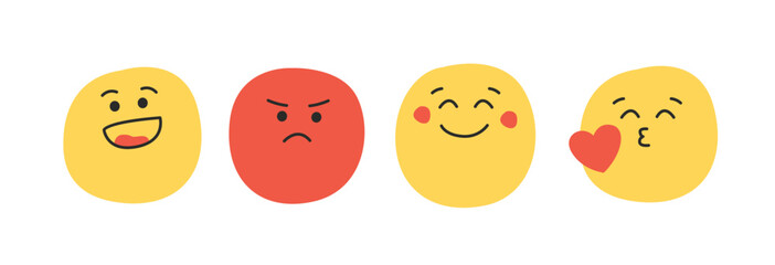 Vector Emoji Set with Different Reactions. Set of cute smiley emoji