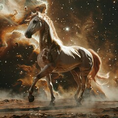Capture the majesty of the interstellar medium with a centaur in a stationary pose