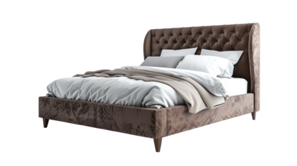 Modern bed isolated on white, transparent background PNG