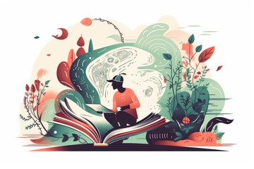 An illustration depicting a person engrossed in reading a book