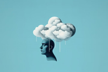 A mans head is shown with a cloud hovering directly over it, casting a shadow on his face