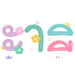Thai consonants, cute cartoon pastel, cute flower