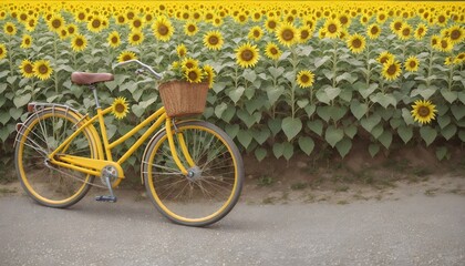 Sunny Summer Day: Yellow Bicycle in Sunflower Field, Hand Edited Generative AI