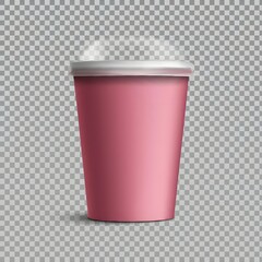 PINK realistic mockup of paper cup with lid on transparent background