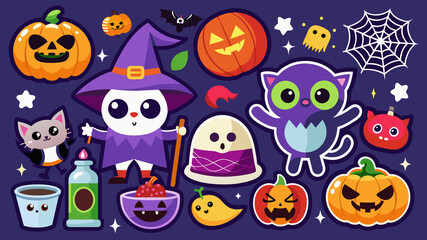 Naklejka premium A set of stickers for halloween