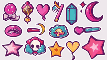 Collection of Pink and Purple Stickers on a Pink Background