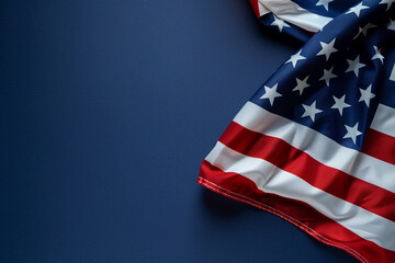 Obraz premium Deep blue setting the USA flag, marking Memorial Day with solemnity.