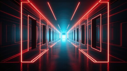  Abstract tunnel of light and new highlights. Abstract neon light background, Generative AI
