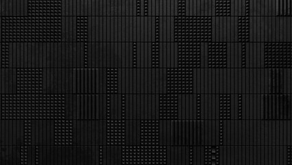 Luxury abstract black concrete background brutalist. Dark 3d geometric texture illustration. Dark grid pattern. Pure black obscure tile wallpaper. Elegant brutalist. geometric black concrete tiles. 