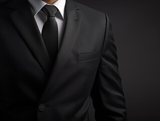 Closeup of a male business executive s torso in a charcoal grey suit, perfect for profiles that highlight continuity and stability in leadership - Powered by Adobe