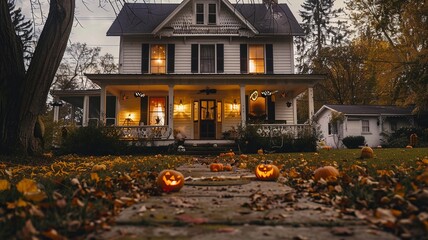 Discover terrifyingly decorated haunted houses for Halloween. Get spooked by eerie decorations, creepy lights, and ghostly figures lurking in the shadows for a frightful experience.