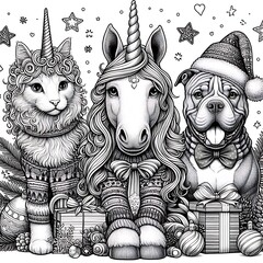 Many animals include dogs, cats, unicorns with a unicorn and a dog art attractive card design illustrator.