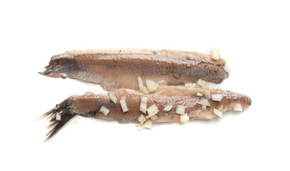 Dutch herring isolated, salted fish meat fillet, traditional maatjes, raw atlantic herring, matias