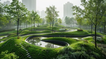 beautiful park with a lot of greenery, a great place to relax and enjoy the outdoors.