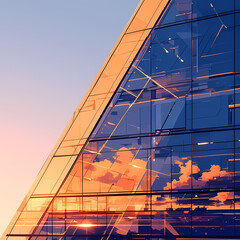 Gleaming Glass Tower at Dusk - Exquisite Architectural Illustration for Corporate Marketing