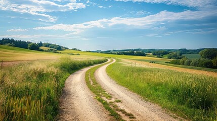 Fototapeta premium A rural path meandering through summer agricultural fields