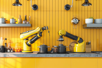 Robotic Arms Cooking in Modern Kitchen