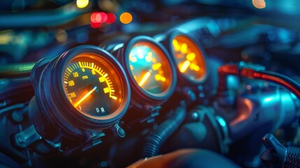 A close view of a check engine light illuminated on a car's dashboard
